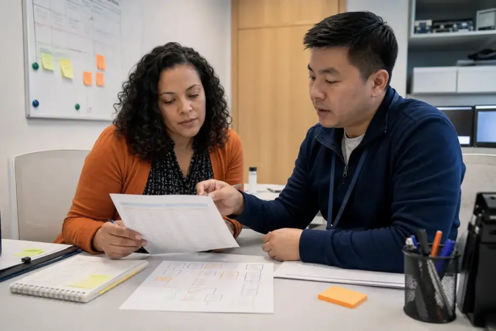 Medical office team reviewing provider enrollment status