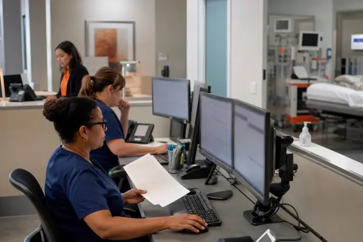 Cardiology practice billing staff coordinating diagnostic services