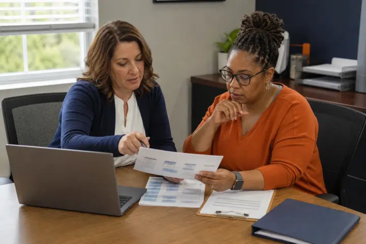 Practice administrator and medical billing specialist comparing billing company responsibilities