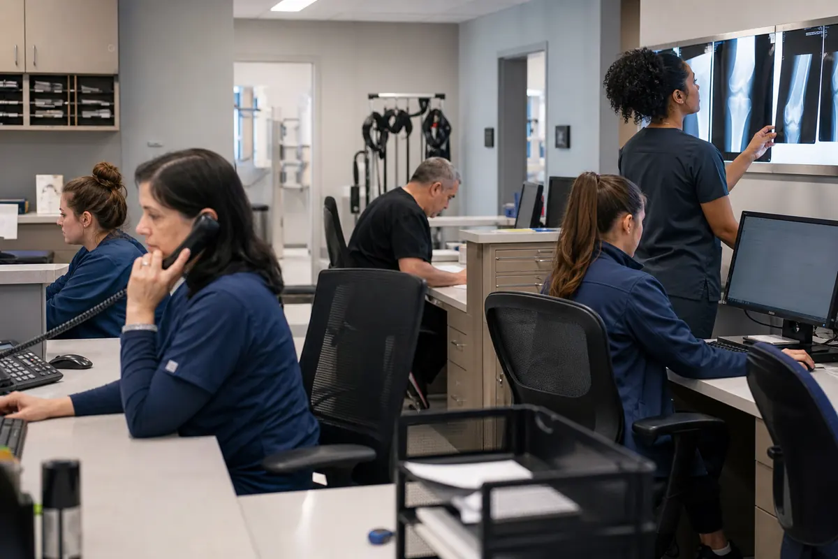 Orthopedic practice staff coordinating procedure and equipment billing