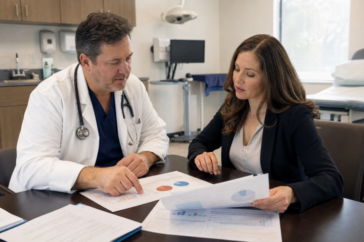 Physician owner and revenue cycle consultant comparing medical billing company proposals