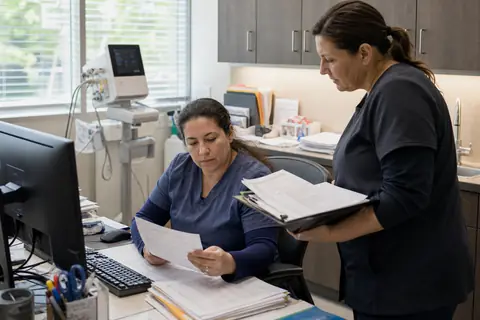 Cardiology practice staff managing patient and billing workflows