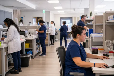 Hematology practice staff managing patient and billing workflows