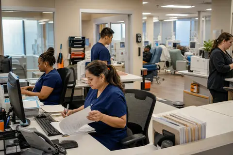 Nephrology practice staff managing patient and billing workflows