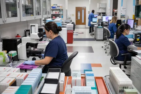 Pathology practice staff managing patient and billing workflows