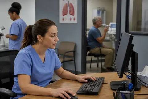 Pulmonology practice staff managing patient and billing workflows